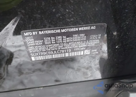 2018 BMW X3 xDrive30I z USA, uszkodzony, nr VIN 5UXTR9C59JLC78119